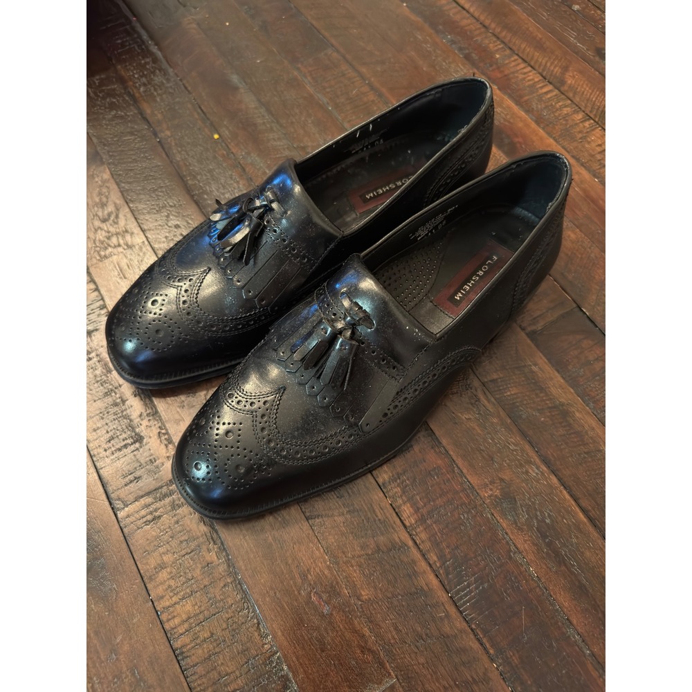 Florsheim Mens Black Leather Wingtip Tassel Kiltie Loafers 11618-001 Size 8 D